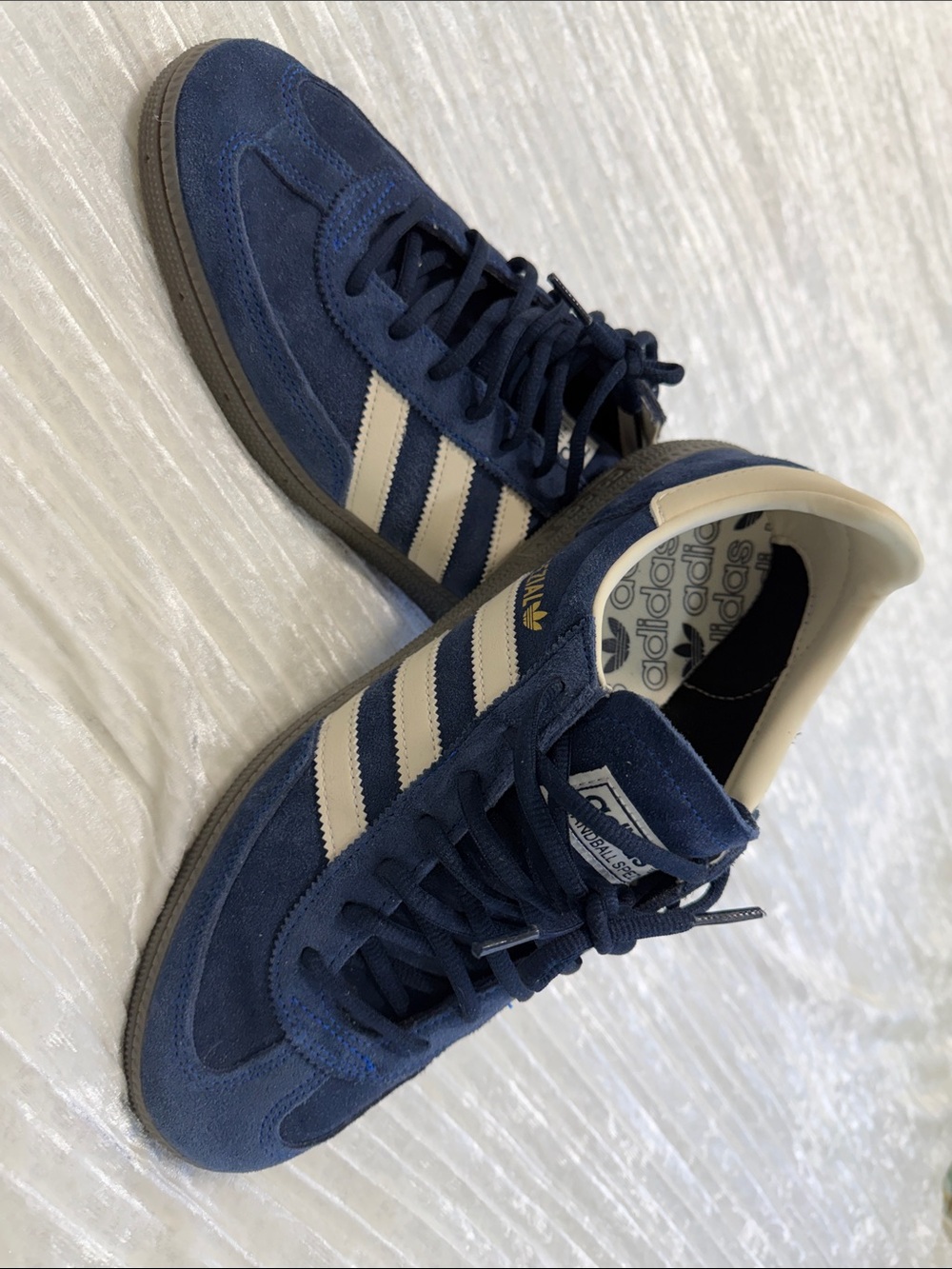 adidas Originals Navy Blue Suede Sneakers Cream Stripes Gum Sole